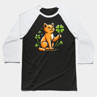 Cat Holding Shamrock for St Patricks Day Baseball T-Shirt